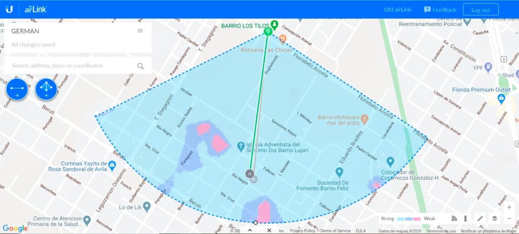 Enlaces de internet wifi Airnet 7 mapa multipunto